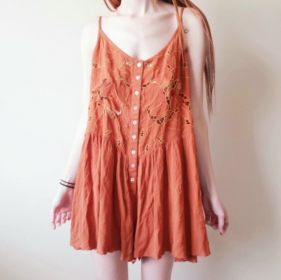 Free People Pants - Free People Edith Cutwork Romper Whiskey Barrel